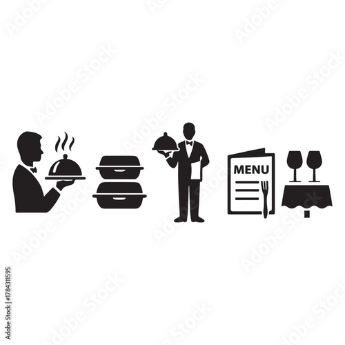 Catering line icon set vector. Catering service, food, delivery of ready meals, guest service, menu for event, banquet vector