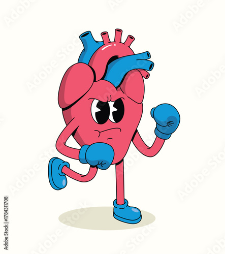heart boxer character groovy cartoon illustration