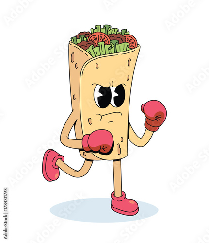 kebab boxer character groovy cartoon illustration