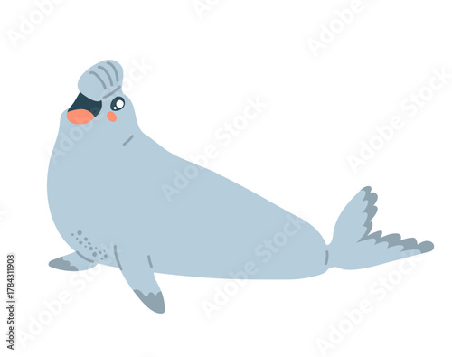 Cartoon vector illustration of a cute sea lion character isolated on white background. Clip art for marine wildlife designs, zoo mascots and education