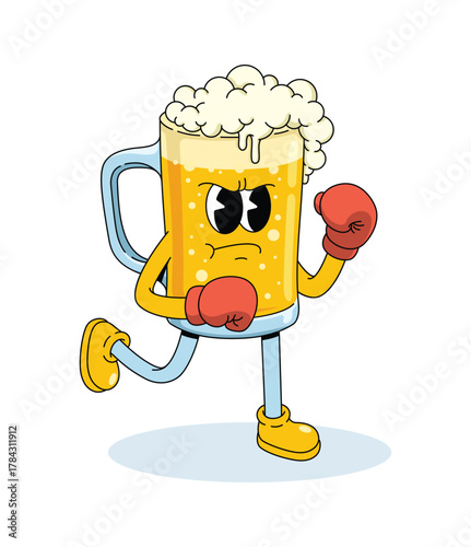 beer boxer character groovy cartoon illustration