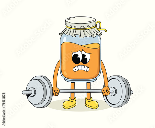 honey hard weightlifting character groovy cartoon illustration