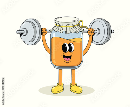 honey weightlifting character groovy cartoon illustration