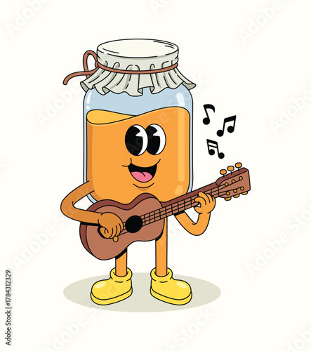 honey in a guitar character groovy cartoon illustration
