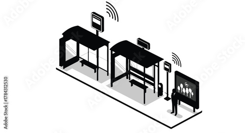 Smart city bus stops with digital displays and wireless connectivity