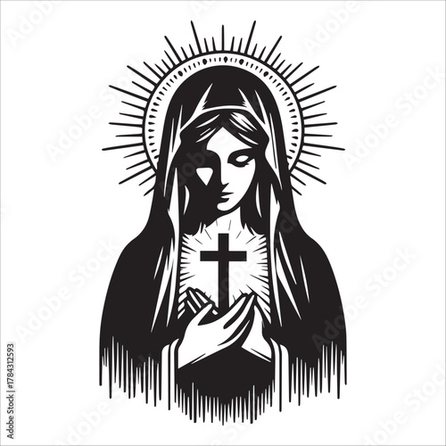 Sacred Virgin Mary Icon With Cross