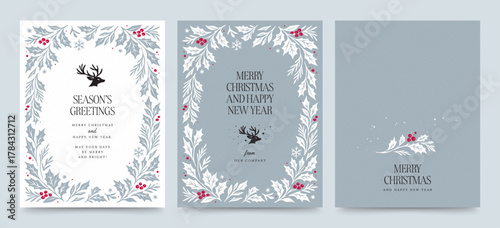 Merry Christmas Flyer Poster Template for Season's Greetings, with Classic Festive Christmas Border Vector