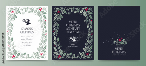 Merry Christmas Flyer Poster Template for Season's Greetings, with Classic Festive Christmas Border Vector