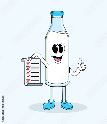 milk bottle checklist character groovy cartoon illustration