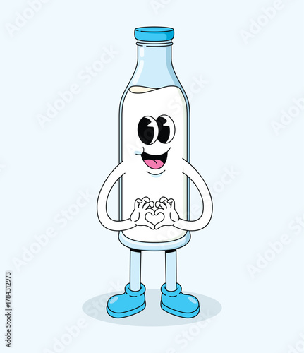 milk bottle love character groovy cartoon illustration