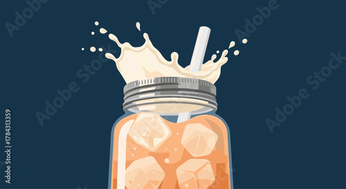 Enjoy refreshing Thai iced tea with a splash of cream in a mason jar, perfect for hot summer days and cafe menus