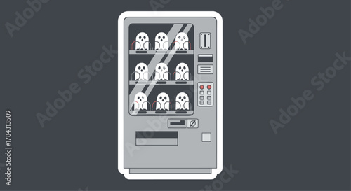 Spooky vending machine filled with adorable ghosts for Halloween fun, perfect for themed events and festive promotions