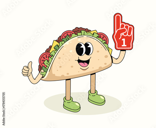 taco foam hand character groovy cartoon illustration