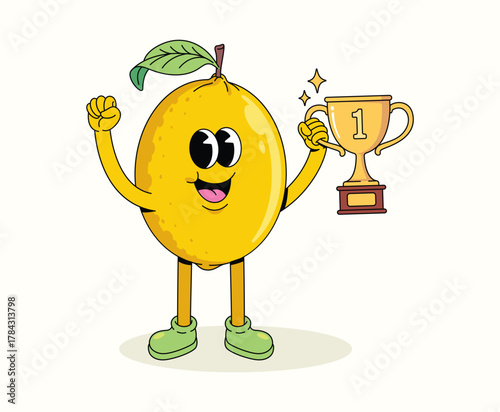 lemon trophy character groovy cartoon illustration