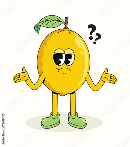 lemon confused character groovy cartoon illustration