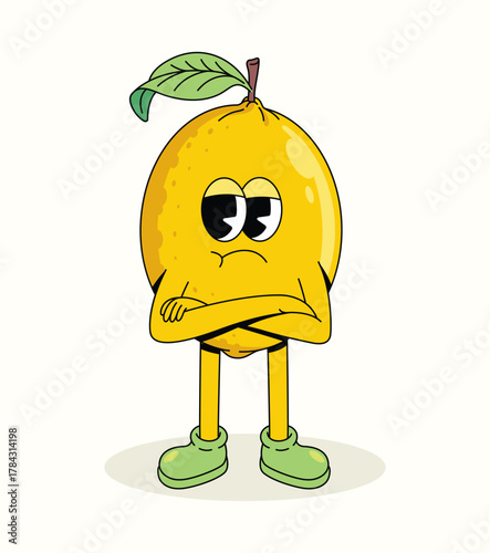 lemon crossed arms character groovy cartoon illustration