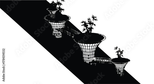 Futuristic city skyline with organic architectural designs and lush greenery