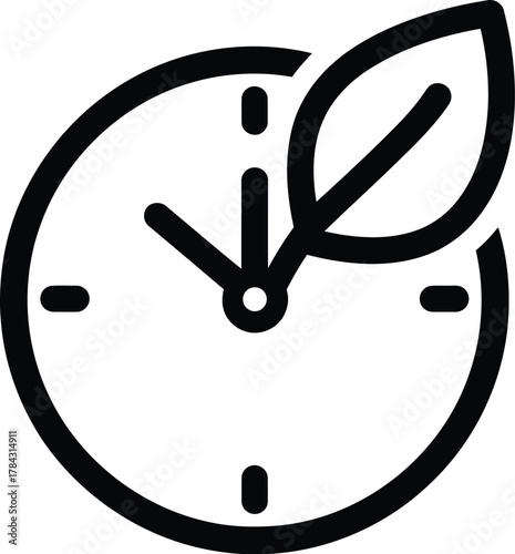 Clock with leaf isolated on transparent background, symbolizing sustainable time management