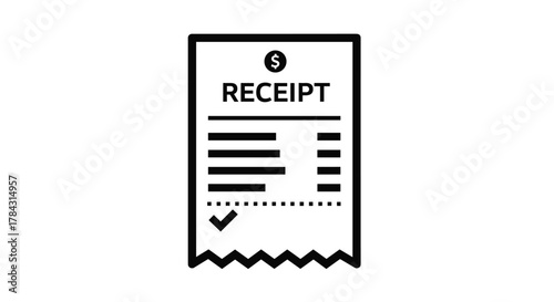 Modern digital receipt icon for accounting or finance with money symbol and checkmark for business budget
