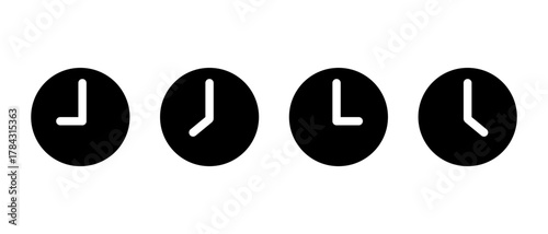 Clock icon set. Time and schedule symbol. Round clock sign for hour and reminder