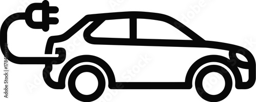 Electric car isolated on transparent background with plug for charging battery