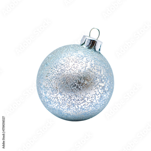 Sparkling light blue christmas ornament isolated on transparent background