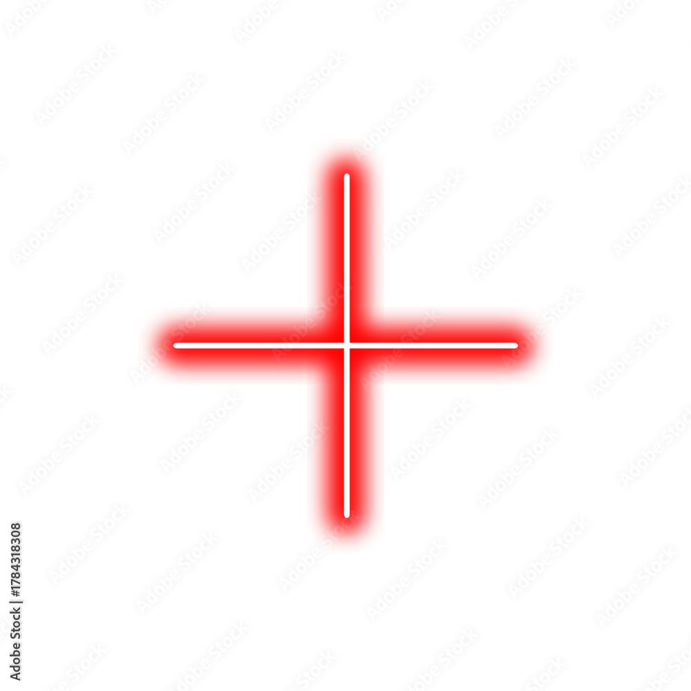 Obraz premium Red Neon Plus Icon – Glowing Symbol for Medical, Math, UI, and Branding
