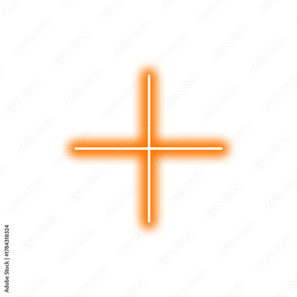 Obraz premium Orange Neon Plus Icon – Glowing Symbol for Medical, Math, UI, and Branding