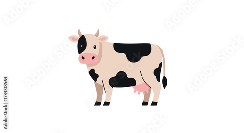 Cute cartoon cow illustration for children's book designs or farm animal educational resources, dairy product packaging