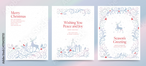 Merry Christmas Holiday Flyer Poster Invite Invitation Template in Minimal White Blue Hues & Elegant Festive Border Vector for Xmas Postcards & Greetings Cardss