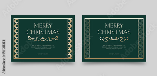 Elegant Christmas Flyer Poster Template in Green & Gold Hues, Classic Traditional Festive Border Frame Vector for Postcard, Invite, Invitation & Background Layouts
