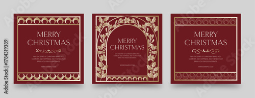 Christmas Flyer Poster Template for with Classic Festive Style in Luxury Red & Gold Hues for Invites, Invitations & Christmas Background Layouts