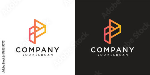 abstract logo design, Modern abstract letter P logo with gradient orange and pink tones forming a play button shape. Perfect for technology, media, app, startup, and creative branding. Clean geometric