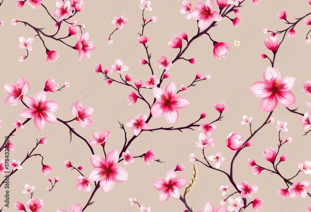 Fototapeta premium Elegant floral seamless pattern with intertwining branches and delicate blooms, vector organic background, organic, print