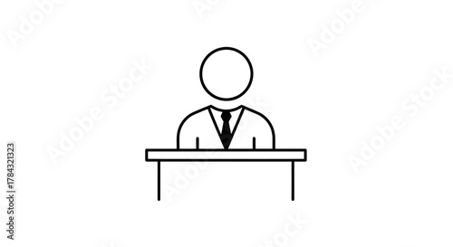 Speaker at podium icon. minimalist outline vector illustration of a person presenting, symbolizing public speaking, conference, and announcements