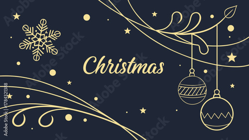 Elegant christmas background with golden decorations, including snowflakes, ornaments, stars, and swirls, creating a festive and celebratory atmosphere