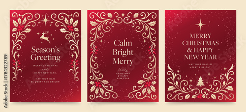 Christmas Flyer Poster Template for with Classic Festive Style in Luxury Red & Gold Hues for Invites, Invitations & Christmas Background Layouts