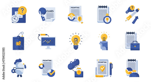 Conceptual illustration icons set representing problem-solving and creative thinking