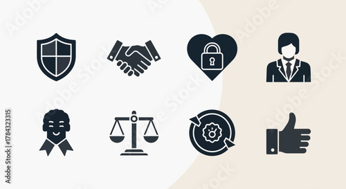Collection of Business and Professional Iconography Set on Pale Background