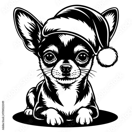 Chihuahua dog wearing a christmas hat