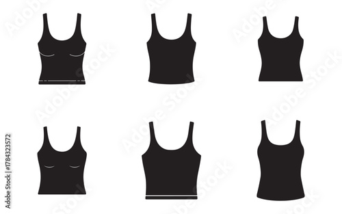 Collection of Black Tank Top Silhouettes for Fashion Design and Apparel Mockups Versatile Wardrobe Essentials for Summer Style and Activewear Needs Simple and Chic Sleeveless Tops