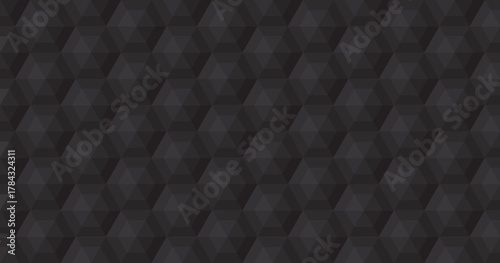 Abstract bas relief black hexagon seamless pattern rectangle background graphic illustration.