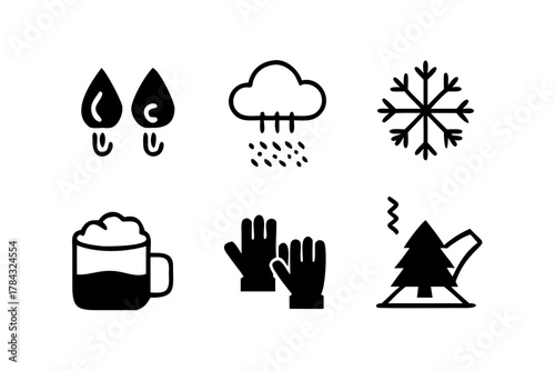 Winter season icons for weather and activities