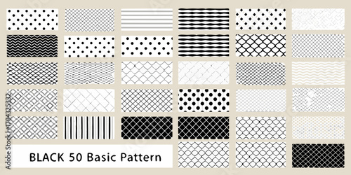 Collection of 50 black and white geometric patterns for design backgrounds and textures