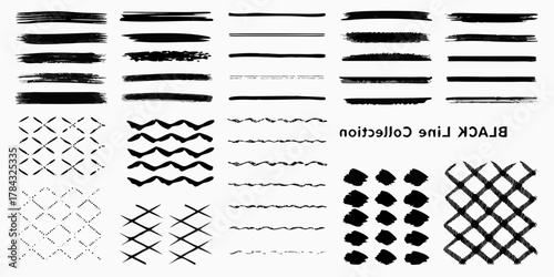 Collection of hand drawn black ink brush strokes and graphic elements for design