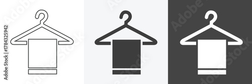 Towel hanger icon in outline and solid style with black and white color. Bathroom icon element.