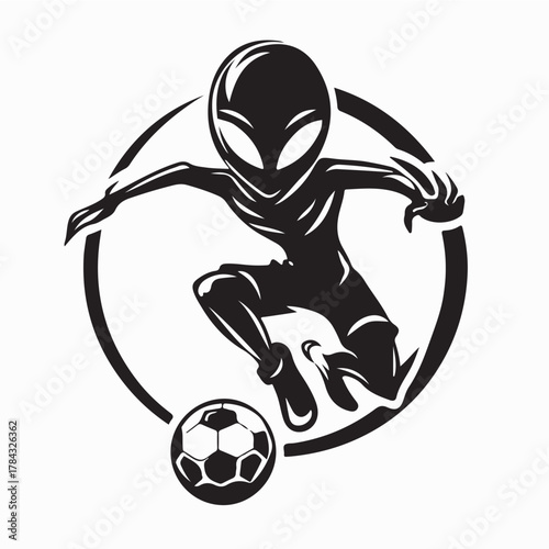 Cute Space Alien Playing Football Cartoon Vector on white background