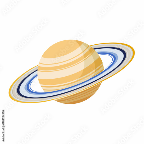 Cartoon Illustration of Saturn with Prominent Rings and Striped Surface.