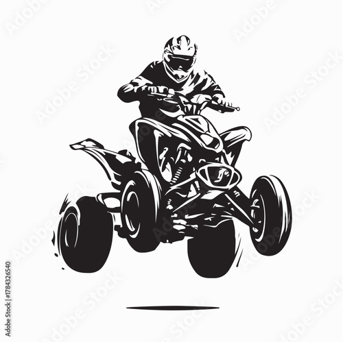 Motocross Style ATV Rider Jumping in Action Vector 0n white background