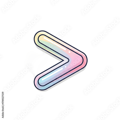 Cartoon-style right arrow in pastel colors, outlined in black, with a slight drop shadow. Isolated on a transparent background